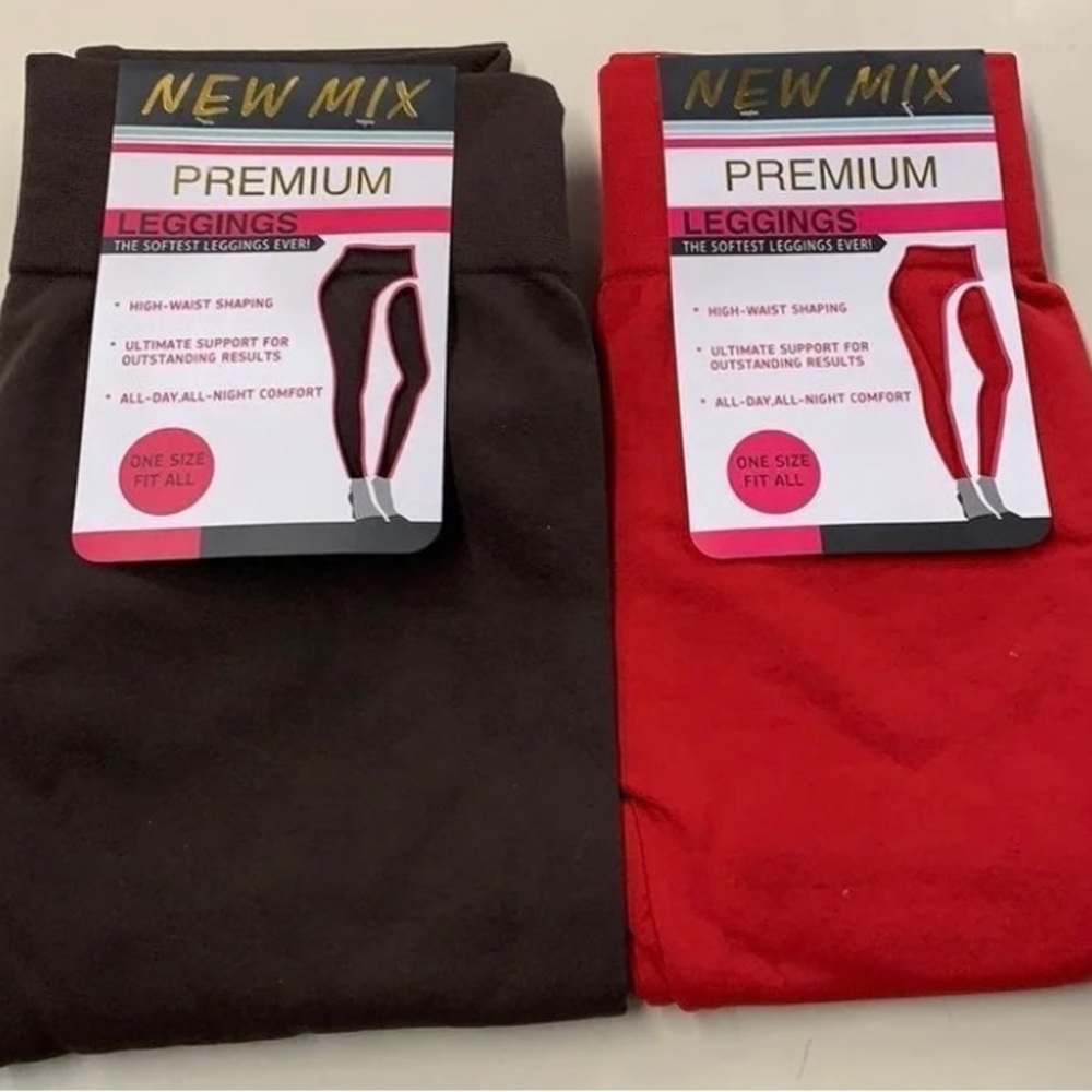 New Mix Premium Fleece Leggings Duo In Chocolate Brown/Red